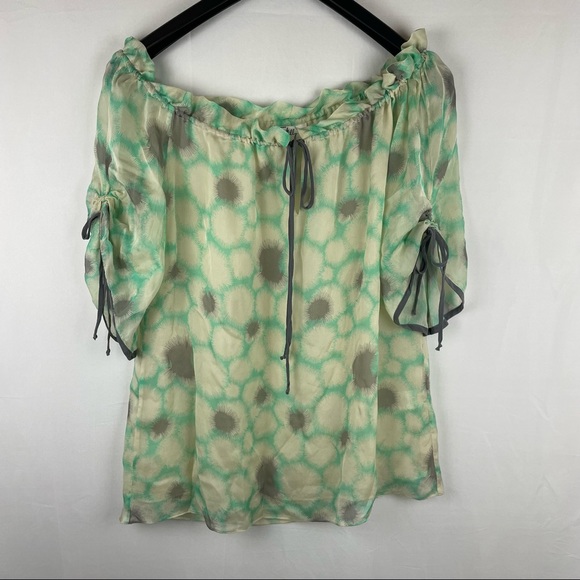 Milly Tops Milly Silk Ruffle Neck Green Top Blouse Lined 6 Flowy
